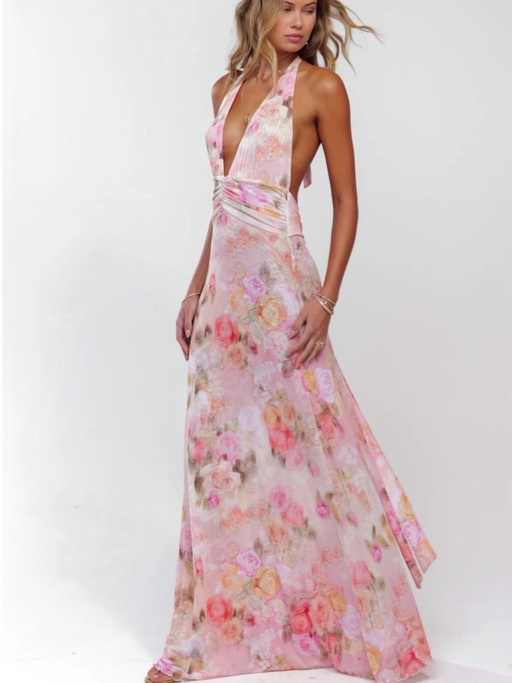 RESA Pink Floral Halter Maxi Dress
